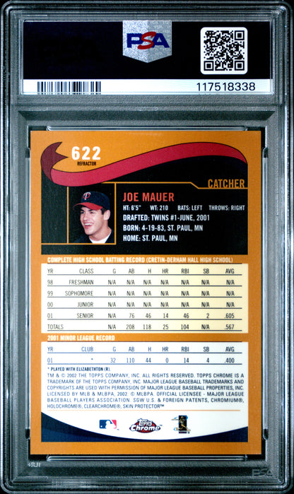 Joe Mauer 2002 Topps Chrome Rookie #622 Gold Refractor PSA 9 Mint