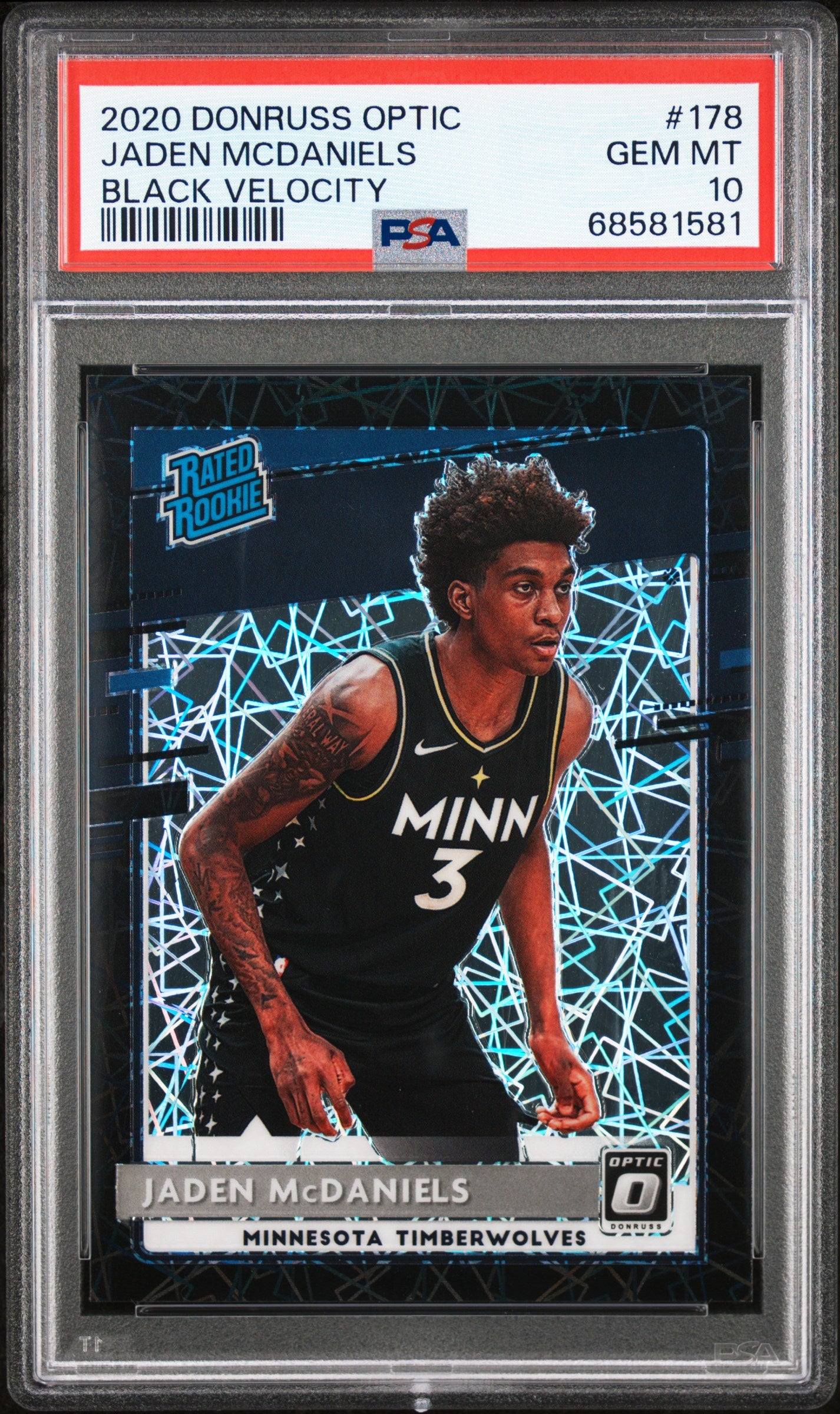 Jaden McDaniels 2020 Donruss Optic #178 Black Velocity #29/39 PSA 10