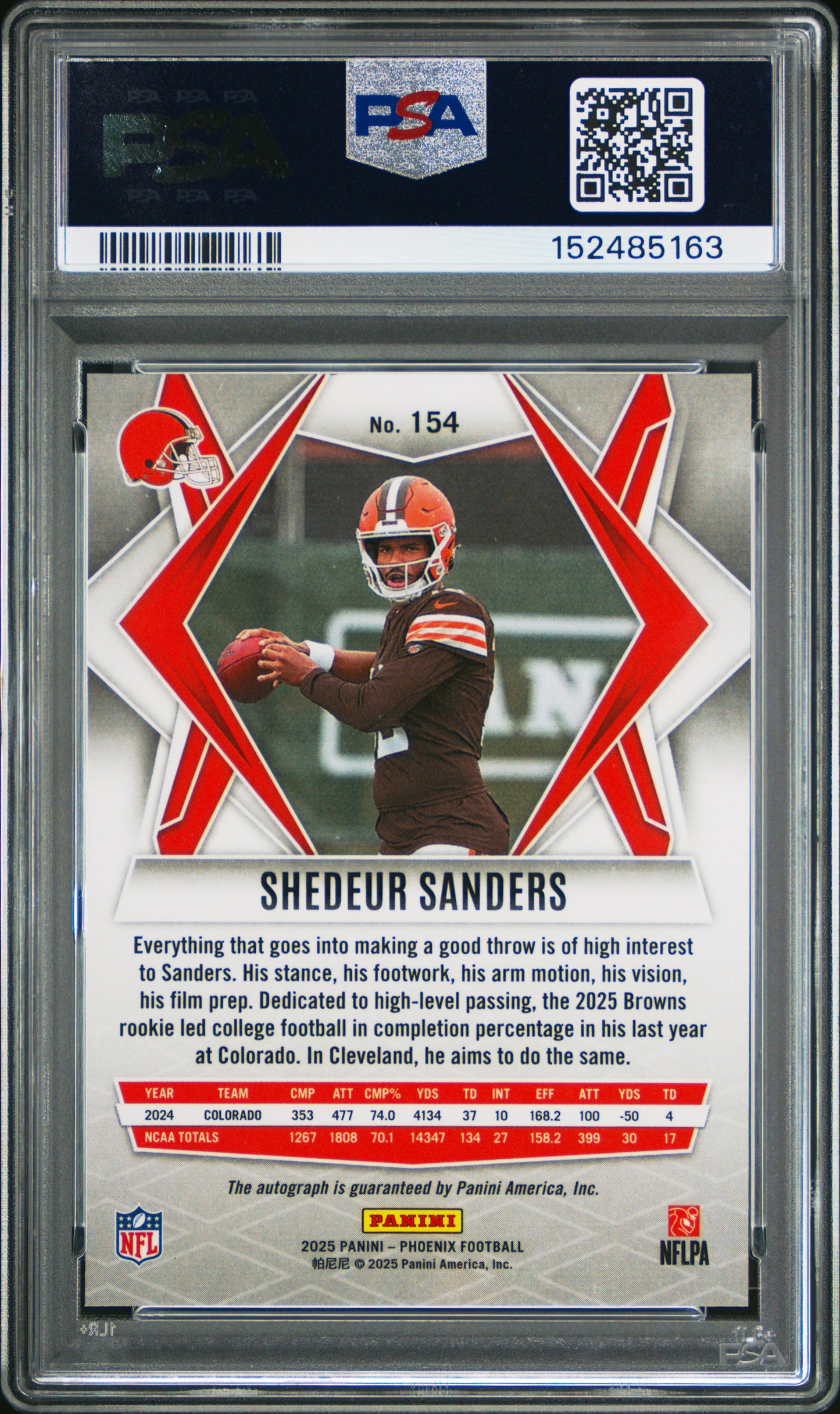 Shedeur Sanders 2025 Panini Phoenix Rookie Lava Auto PSA 10 Gem Mint