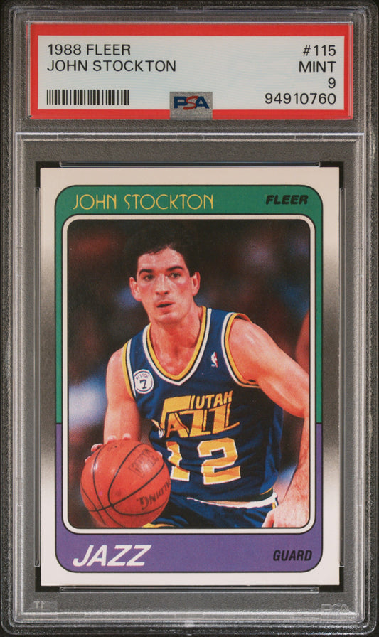 John Stockton 1988 Fleer Rookie #115 PSA 9 Mint