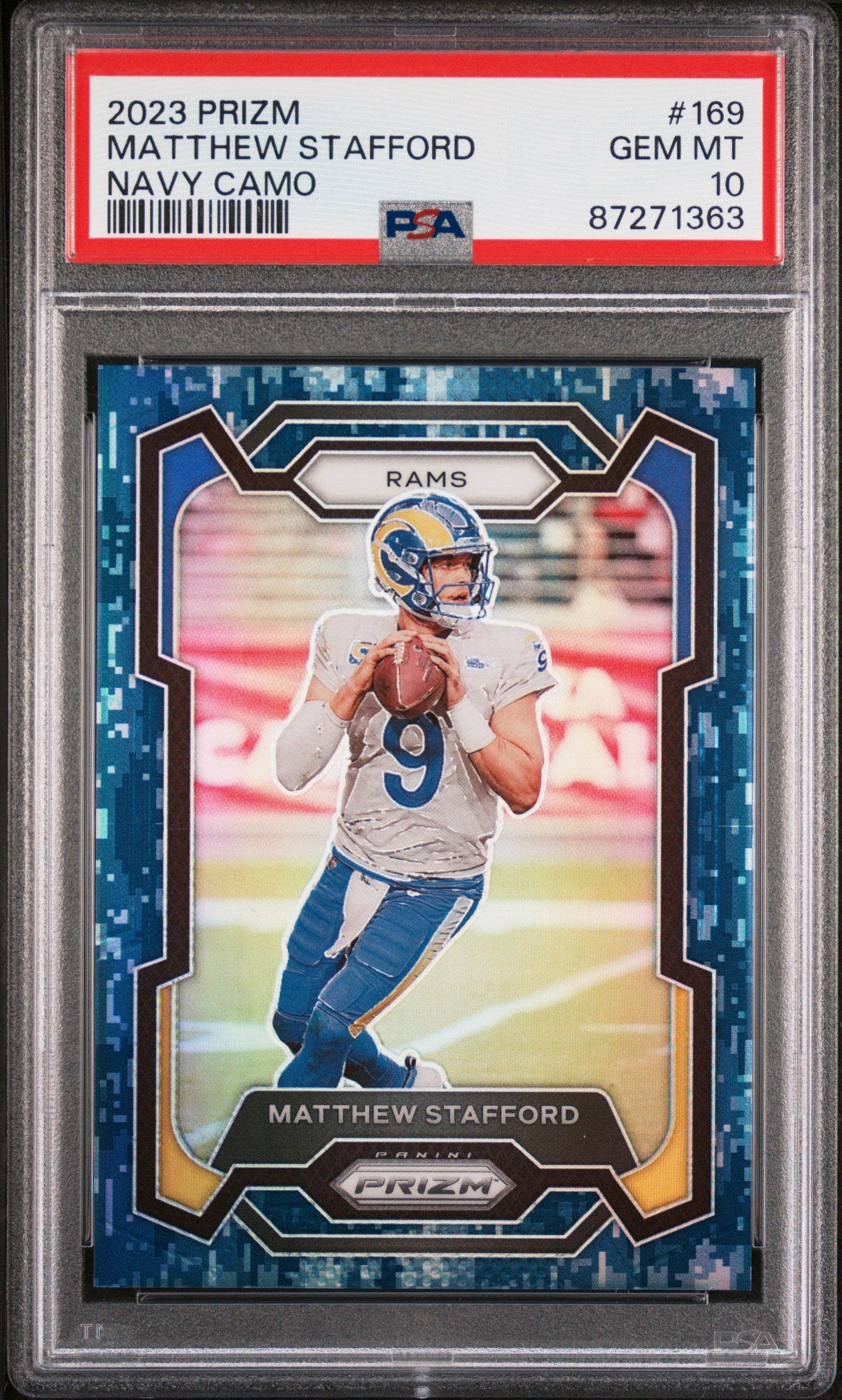 Matt Stafford 2023 Panini Prizm #169 Navy Camo #10/25 PSA 10 Gem Mint