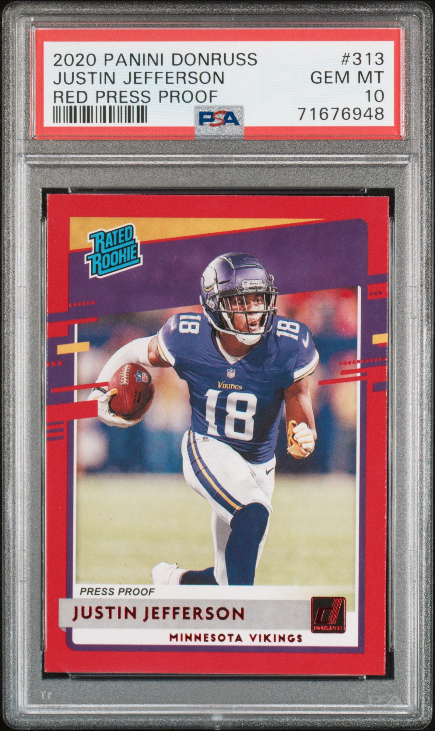 Justin Jefferson 2020 Donruss Rookie #313 Red Press Proof PSA 10 Gem Mint