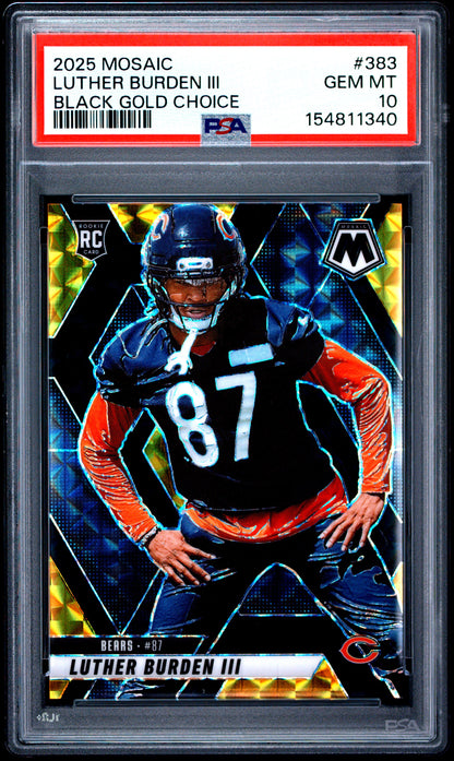 Luther Burden III 2025 Panini Mosiac Rookie #383 Black Gold Choice #1/8 PSA 10 Gem Mint