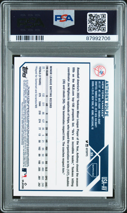 Anthony Volpe 2023 Topps Chrome Update Sapphire Gold Autograph #10/50 PSA 10 Gem Mint