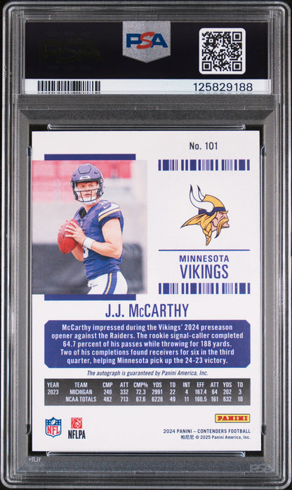 J.J. McCarthy 2024 Contenders Rookie Auto #101 PSA 10 Auto 10