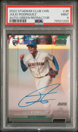 Julio Rodriguez 2022 Stadium Club Chrome Green Refractor Auto #43/99 PSA 9 Mint