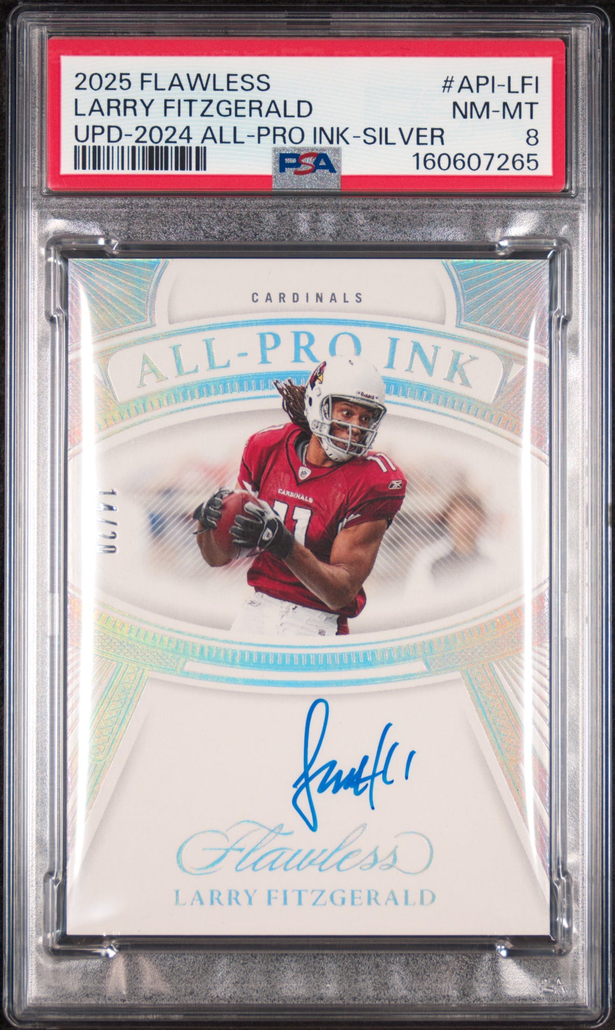 Larry Fitzgerlad 2025 Panini Flawless All-Pro Ink #14/20 PSA 8 Nm-Mint