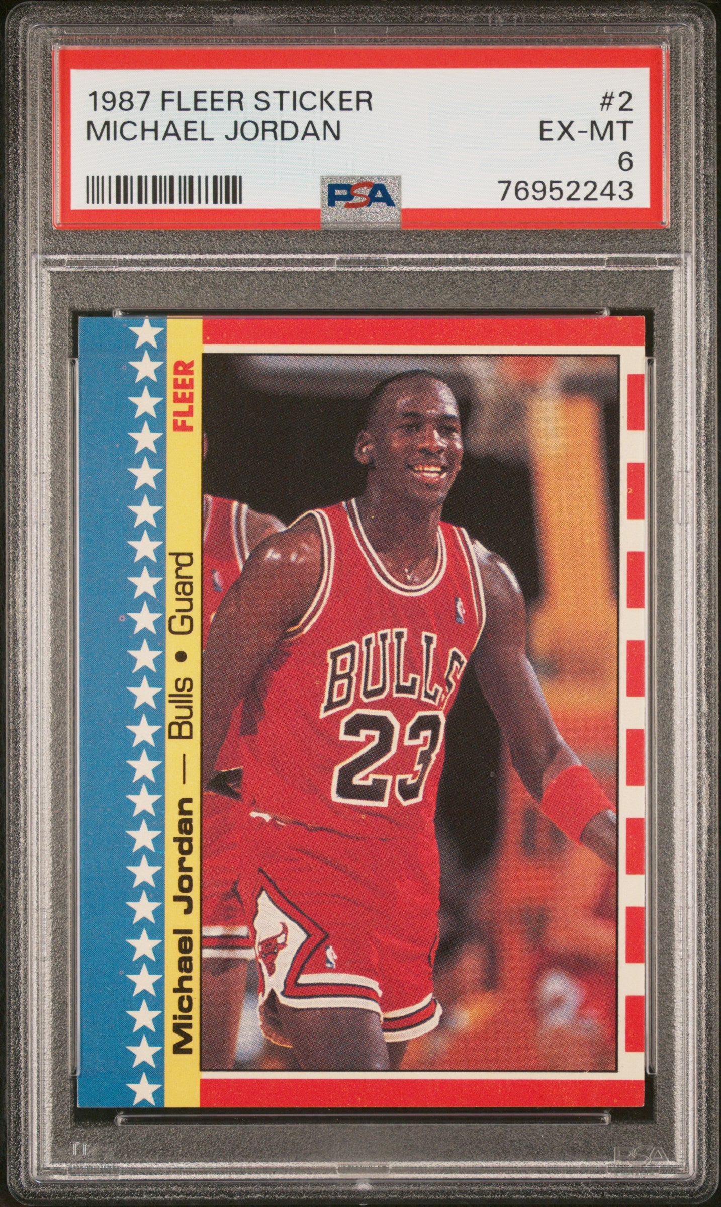 Michael Jordan 1987 Fleer Sticker #2 PSA 6 Ex-Mint 2243