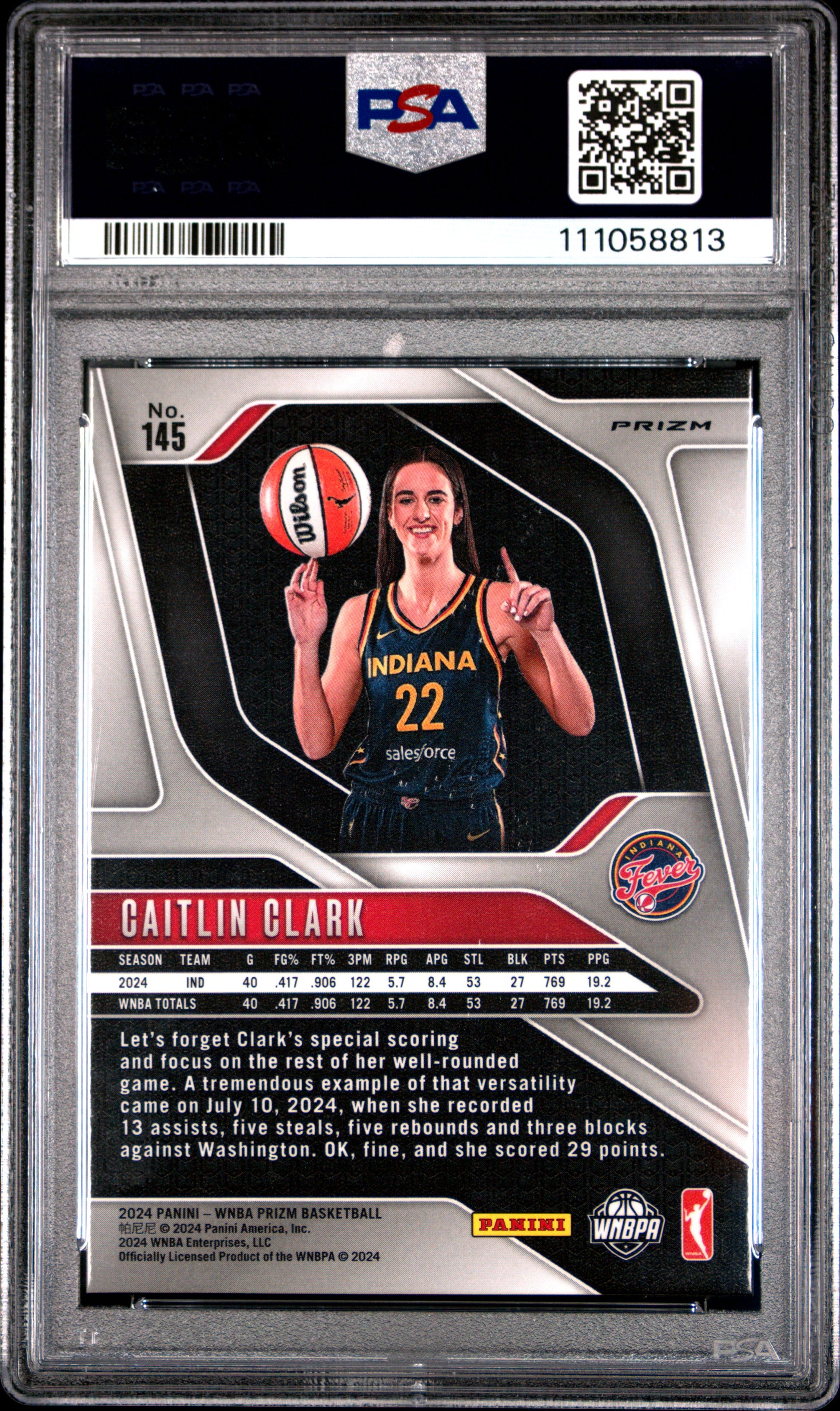 Caitlin Clark 2024 Panini Prizm WNBA Rookie #145 WNBA Logo Prizm PSA 10 Gem Mint
