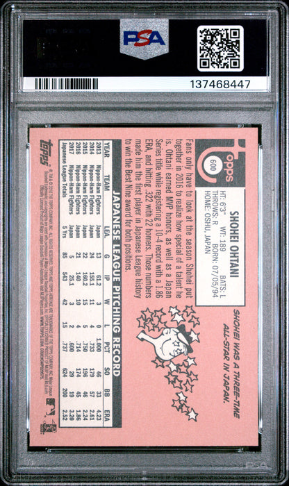 Shohei Ohtani 2018 Topps Heritage Rookie #600 PSA 10 Gem Mint 8447