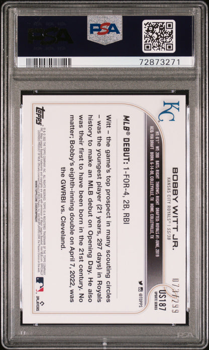 Bobby Witt Jr. 2022 Topps Update #US187 Orange Foil #73/299 PSA 9 Mint