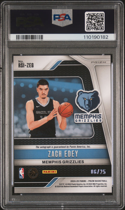 Zach Edey 2024 Panini Prizm Blue Shimmer FOTL Rookie Auto #6/25/25 PSA 10 Auto 10