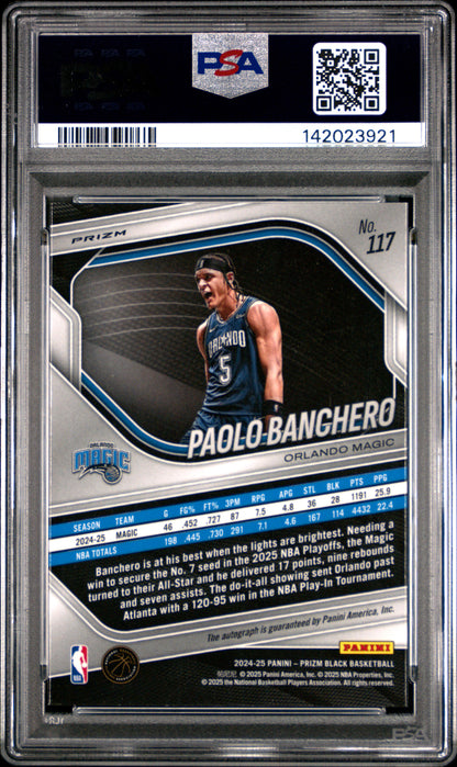 Paolo Banchero 2024 Panini Prizm Black Autograph PSA 10 Gem Mint