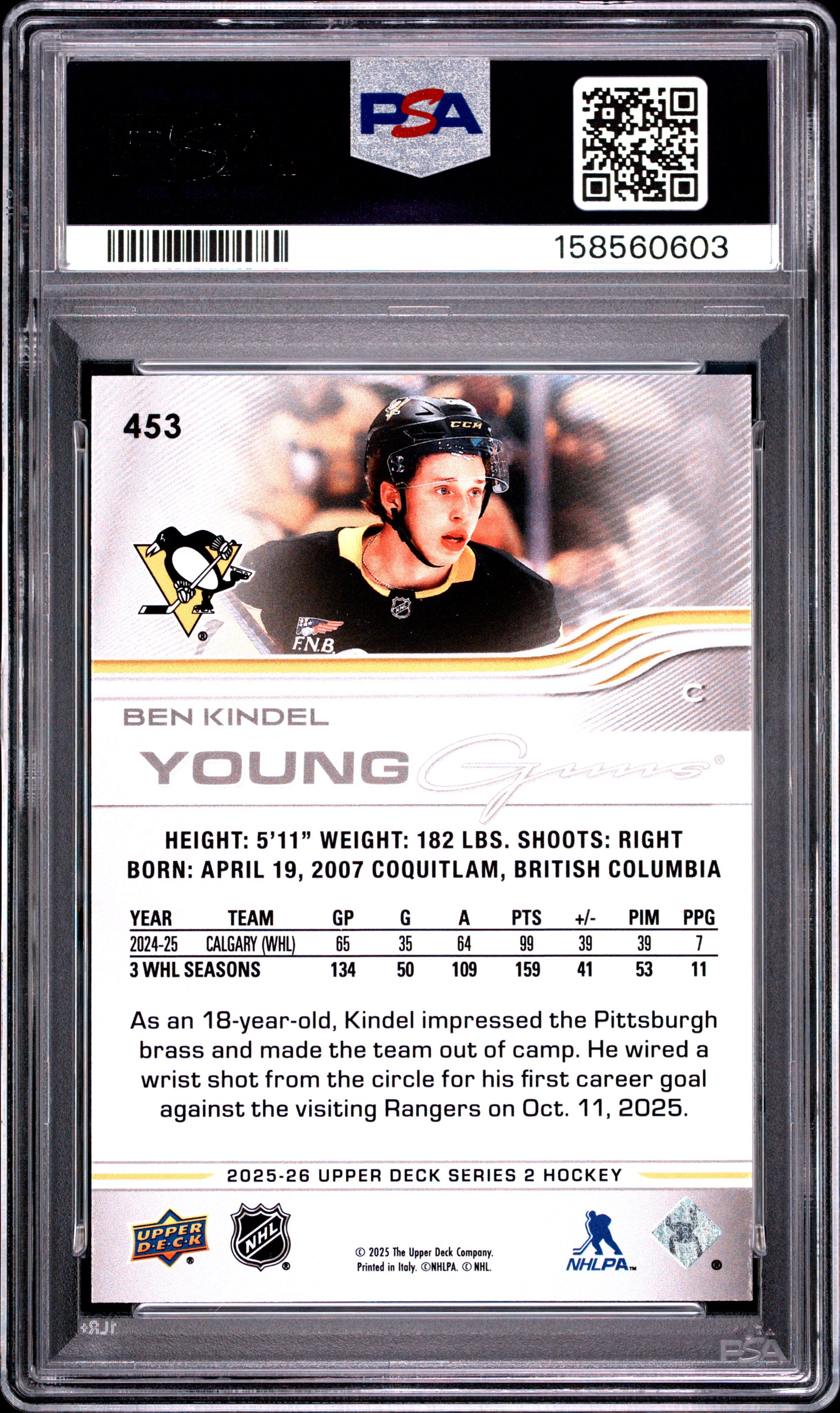 Ben Kindel 2025 Upper Deck Rookie #453 PSA 9 Mint