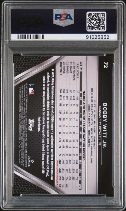 Bobby Witt Jr. 2024 Topps Chrome Black #72 Green Wave #51/99 PSA 10 Gem Mint