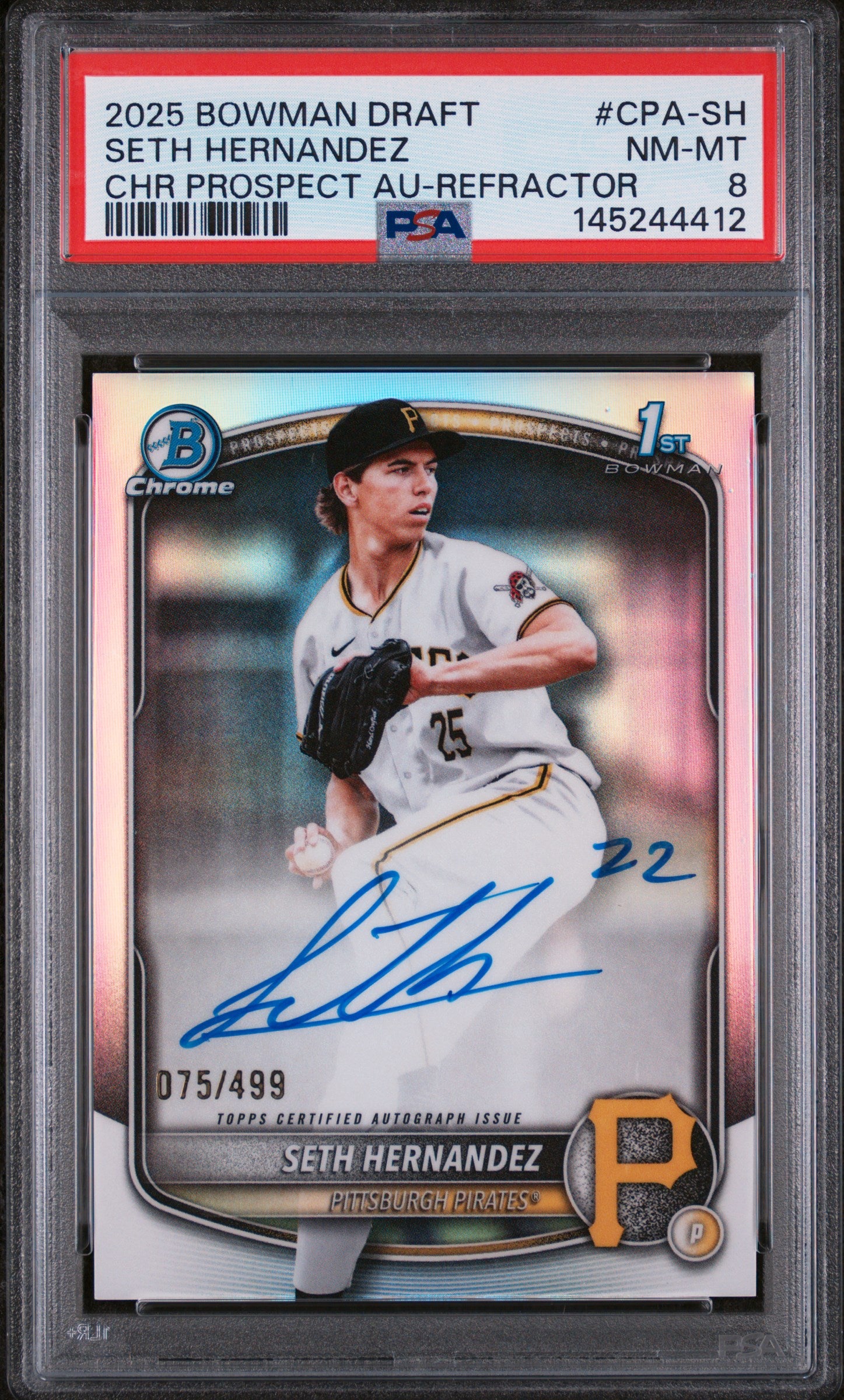 Seth Hernandez 2025 Bowman Chrome Draft Refractor Auto #75/499 PSA 8 Nm-Mint