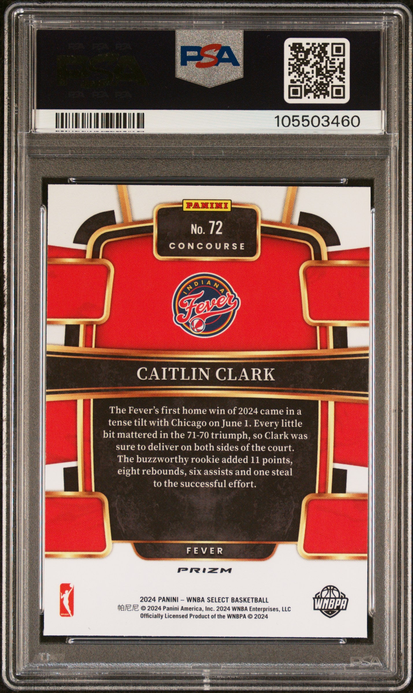 Caitlin Clark 2024 Panini Select WNBA Rookie #72 Silver Prizm PSA 10 Gem Mint