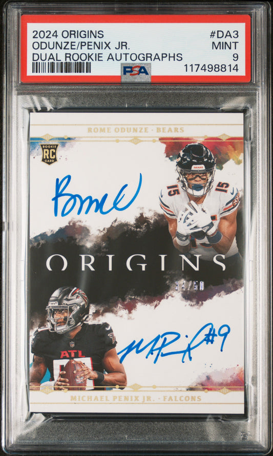 Rome Odunze + Michael Penix Jr 2024 Origins Dual Rookie Auto #34/50 PSA 9 Mint