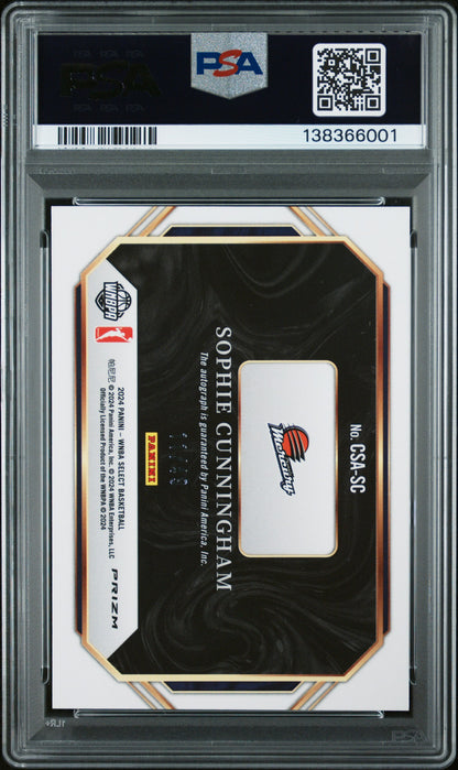 Sophie Cunningham 2024 Panini Select WNBA Courtside Action Blue Auto #11/49 PSA 9 Auto 10