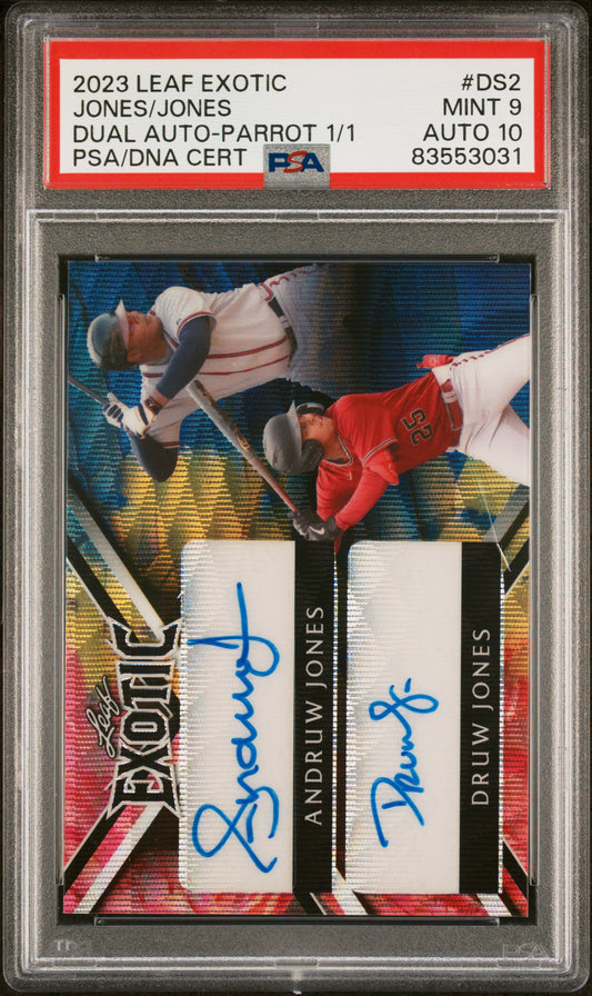Andruw Jones + Druw Jones 2023 Leaf Exotic Dual Auto #1/1 PSA 9 Auto 10