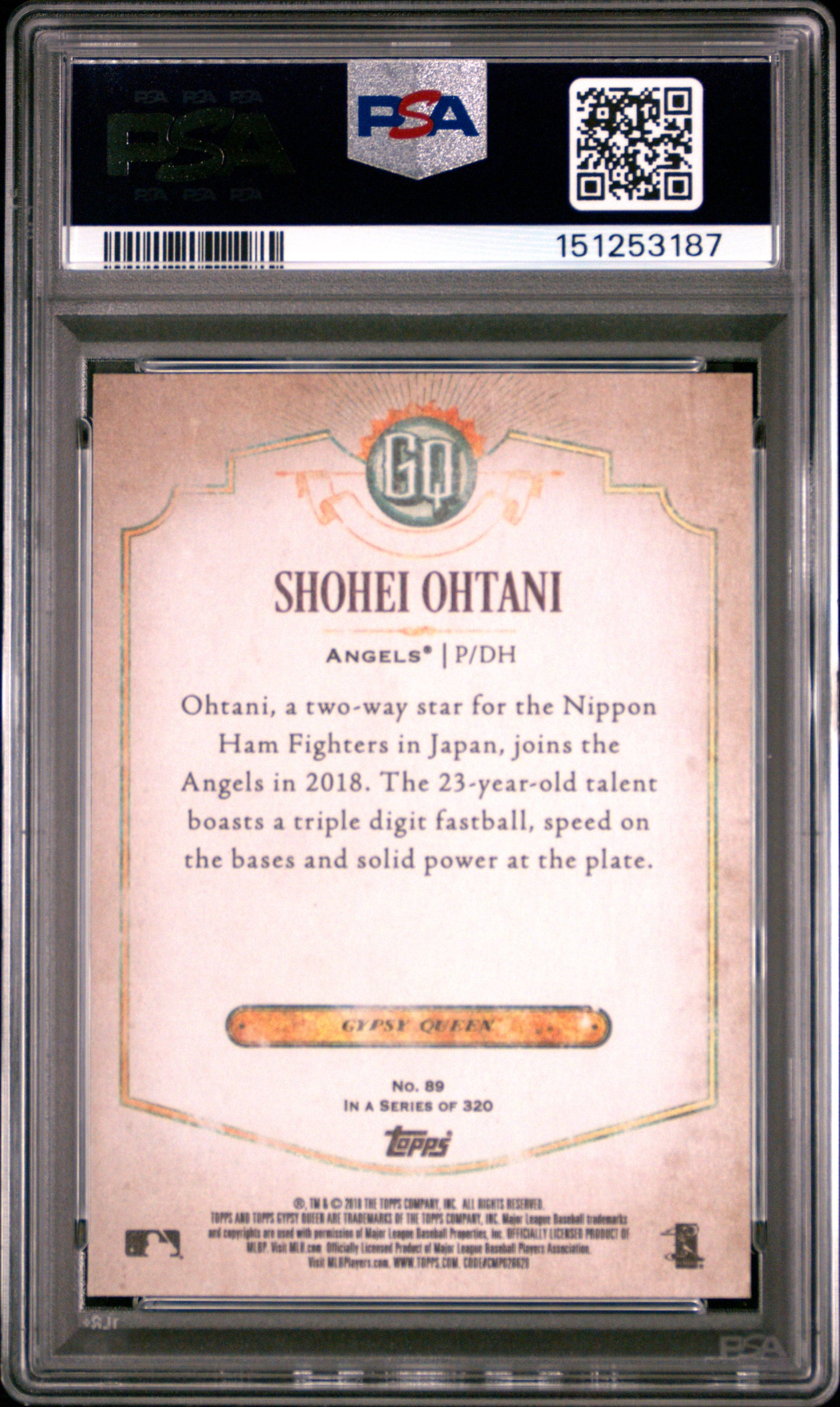 Shohei Ohtani 2018 TOpps Gypsy Queen rookie #89 PSA 10 Gem Mint 3187
