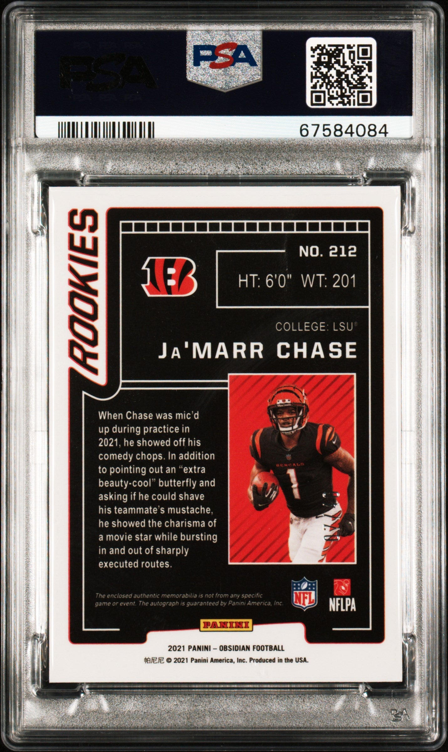 Ja'Marr Chase 2021 Panini Obsidian Rookie Patch Auto Electric Etch Purple #4/40 PSA 10 Gem Mint