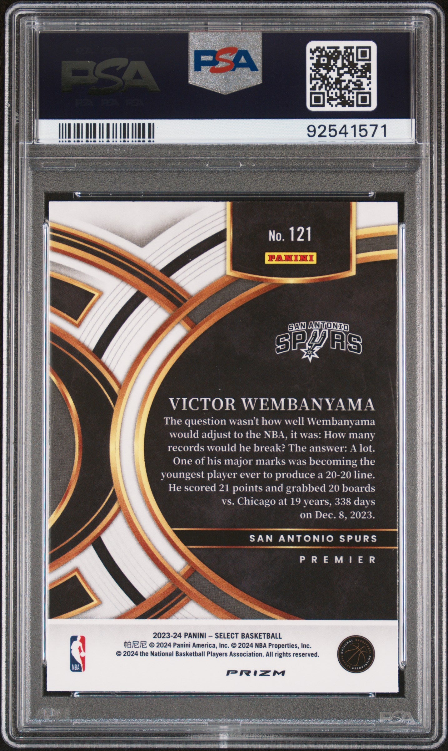 Victor Wembanyama 2023 Select #121 Green/White/Purple PSA 10 Gem Mint