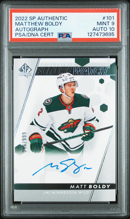Matt Boldy 2022 SP Authentic Future Watch Rookie Auto #346/999 PSA 9 Auto 10
