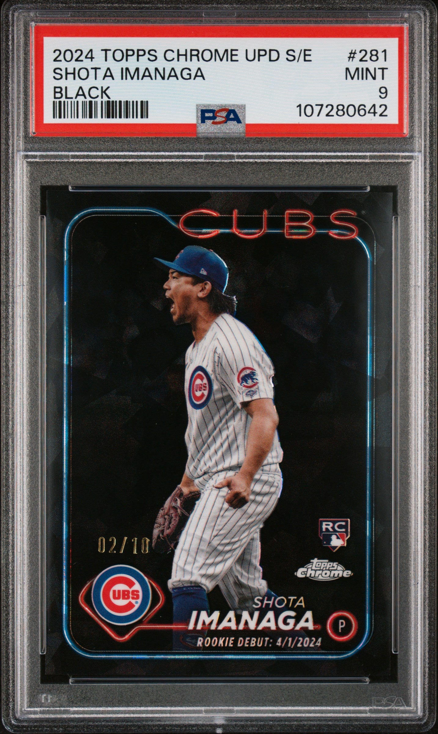 Shota Imanaga 2024 TOpps Chrome Update Sapphire Black #2/10 PSA 9 Mint