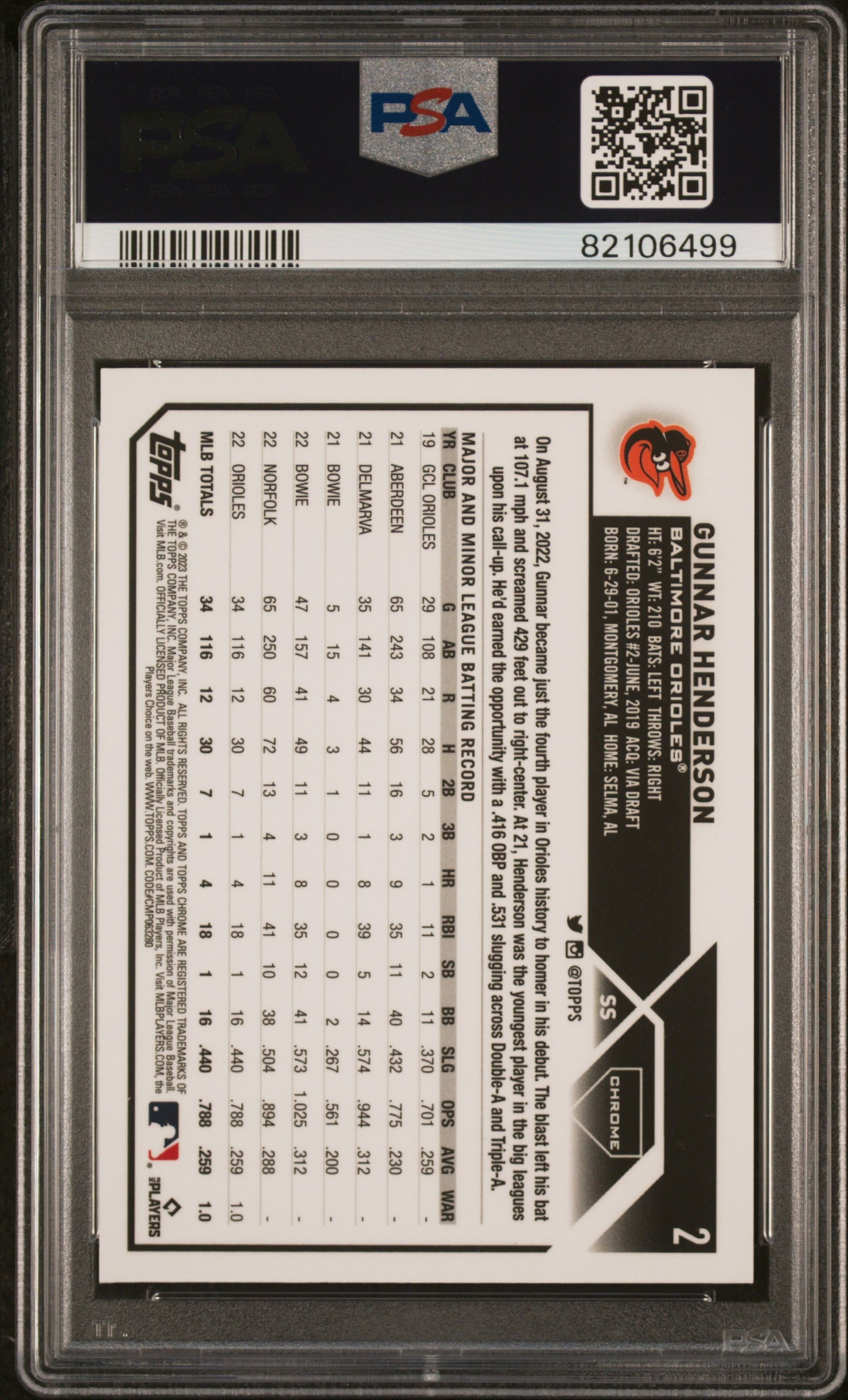 Gunnar Henderson 2023 Topps Chrome Logofractor #2 Pink Refractor PSA 10 Gem Mint