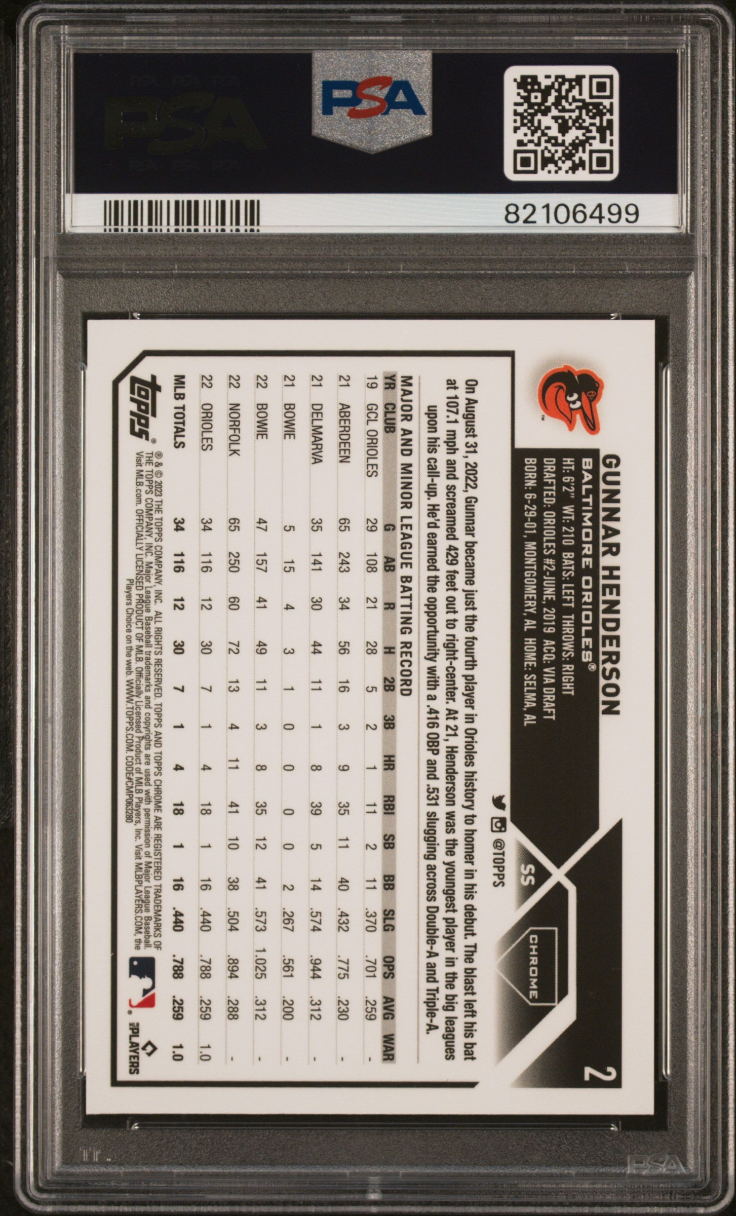 Gunnar Henderson 2023 Topps Chrome Logofractor #2 Pink Refractor PSA 10 Gem Mint