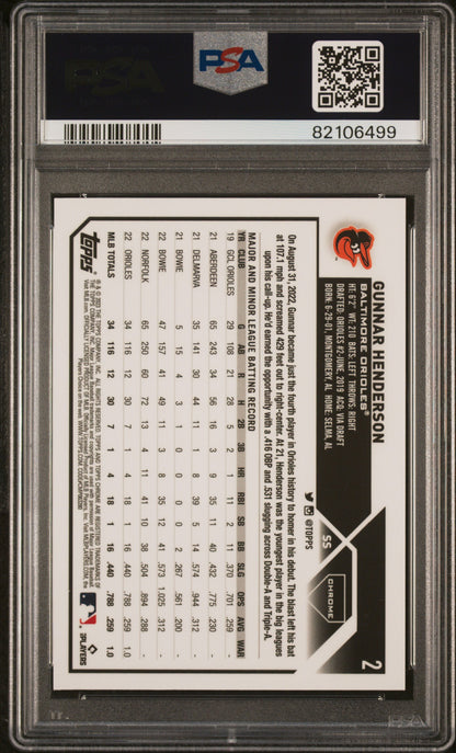 Gunnar Henderson 2023 Topps Chrome Logofractor #2 Pink Refractor PSA 10 Gem Mint