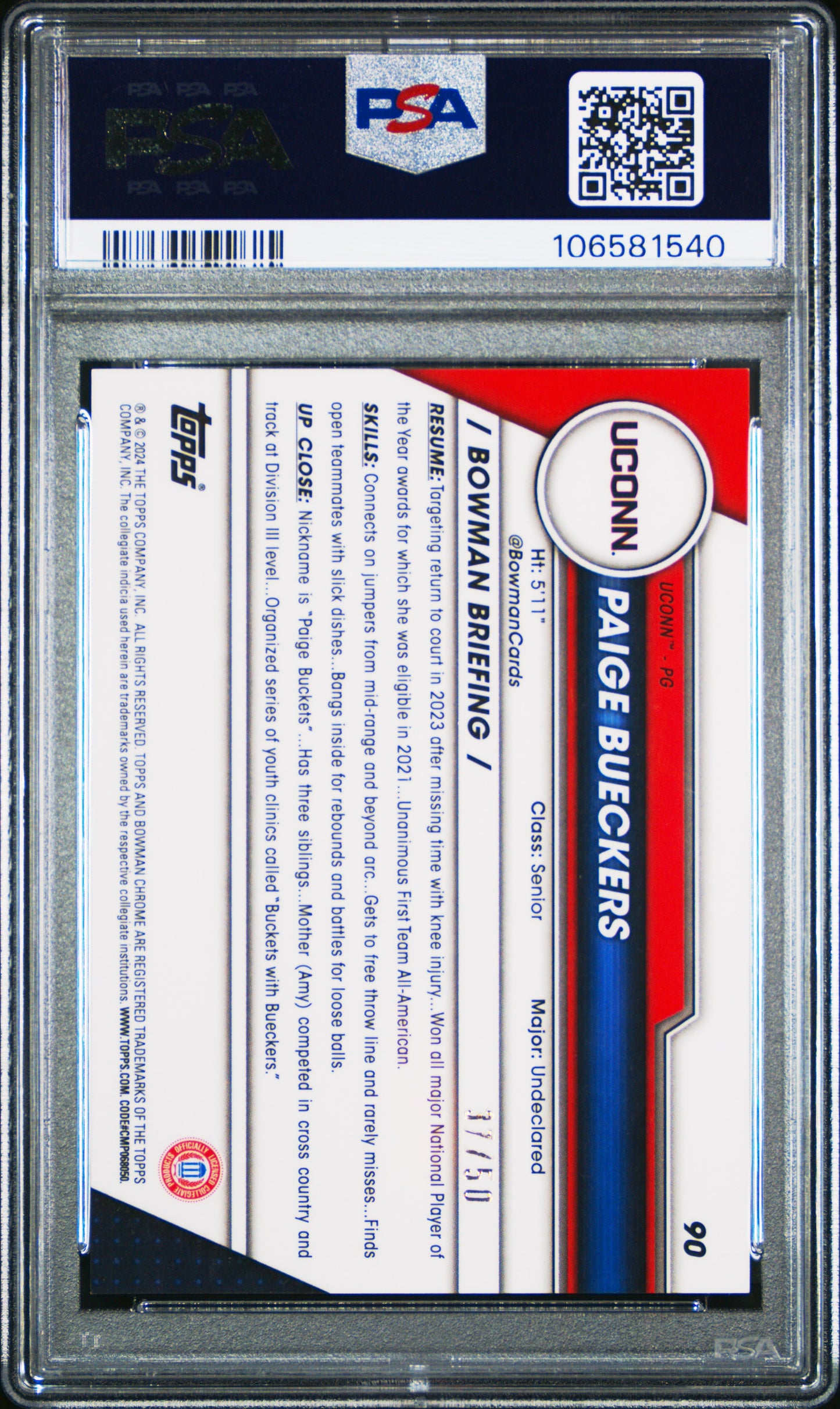 Paige Bueckers 2023 Bowman U Chrome Gold Shimmer #37/50 PSA 10 Gem Mint