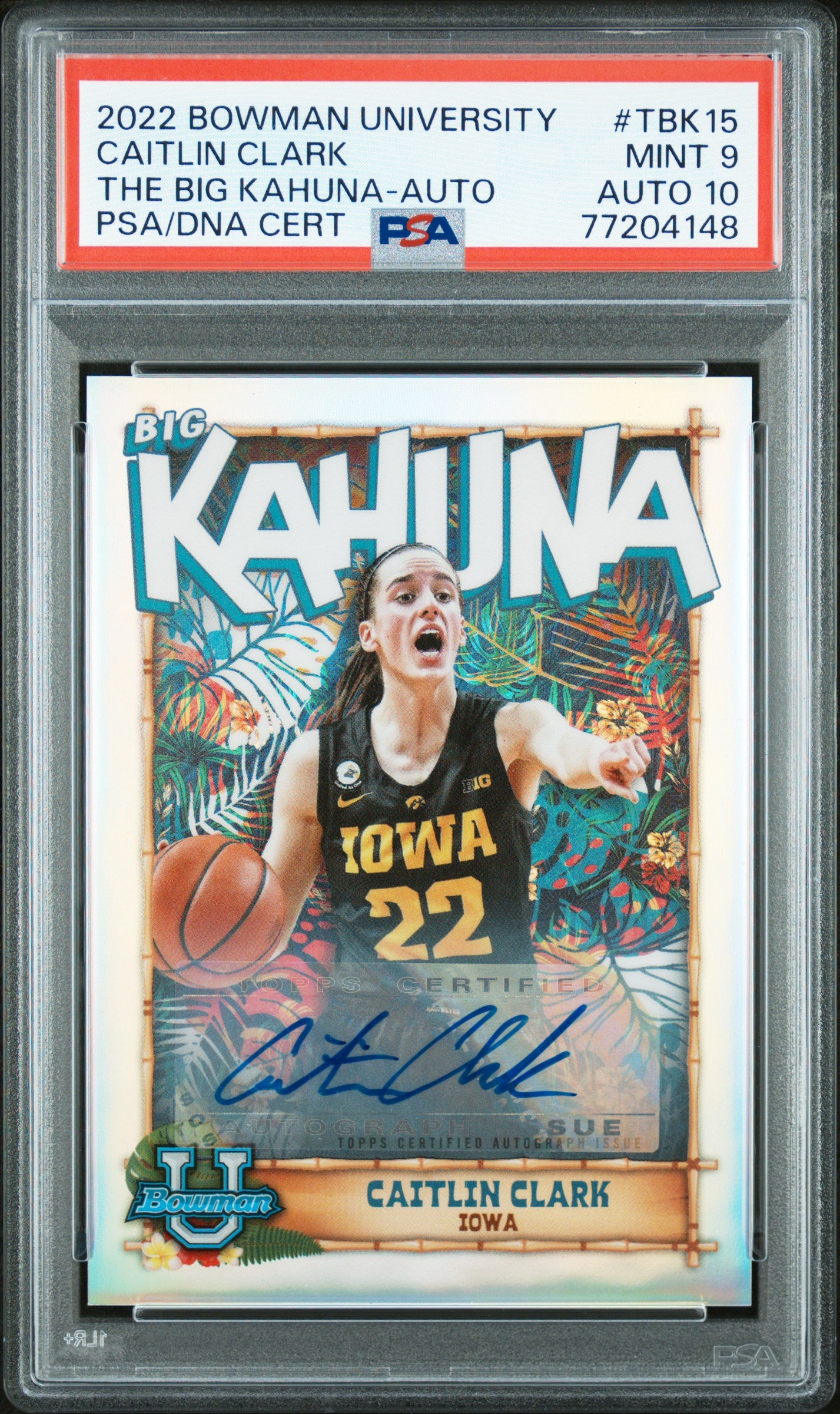 Caitlin Clark 2022 Bowman University Big Kahuna Auto #117/150 PSA 9 Auto 10