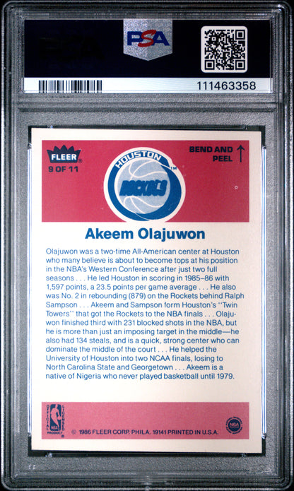 Akeem Olajuwon 1986 Fleer Sticker #9 PSA 8 Nm-Mint