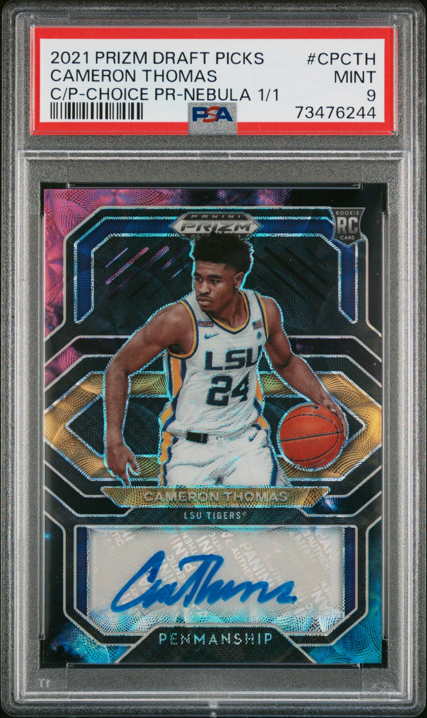 Cameron Thomas 2021 Panini Prizm Draft Picks Choice Nebula Auto #1/1 PSA 9 Mint