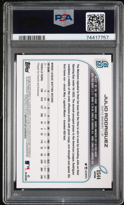 Julio Rodriguez 2022 Topps Chrome Update Sapphire Rookie #44  PSA 10 Gem Mint