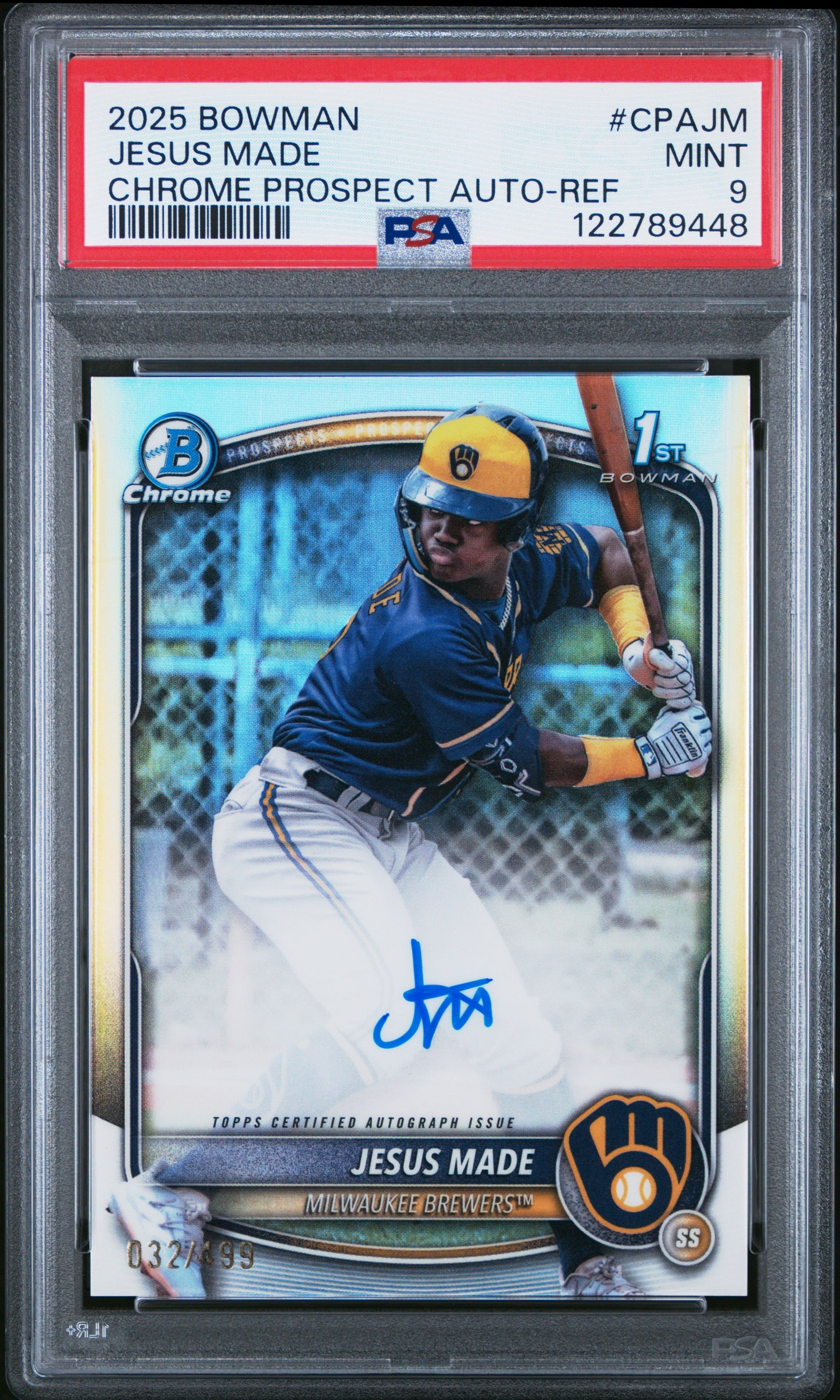 Jesus Made 2025 Bowman Chrome Refractor Auto #32/499 PSA 9 Mint