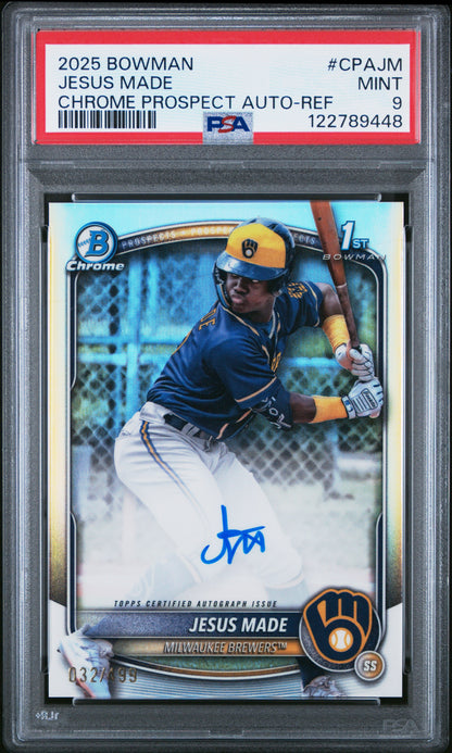 Jesus Made 2025 Bowman Chrome Refractor Auto #32/499 PSA 9 Mint