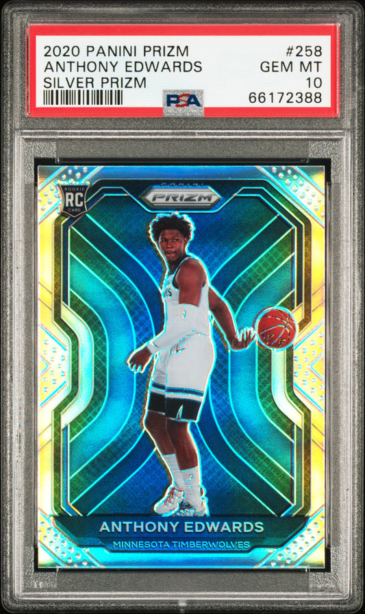 Anthony Edwards 2020 Panini Prizm Rookie #258 Silver Prizm PSA 10 Gem Mint