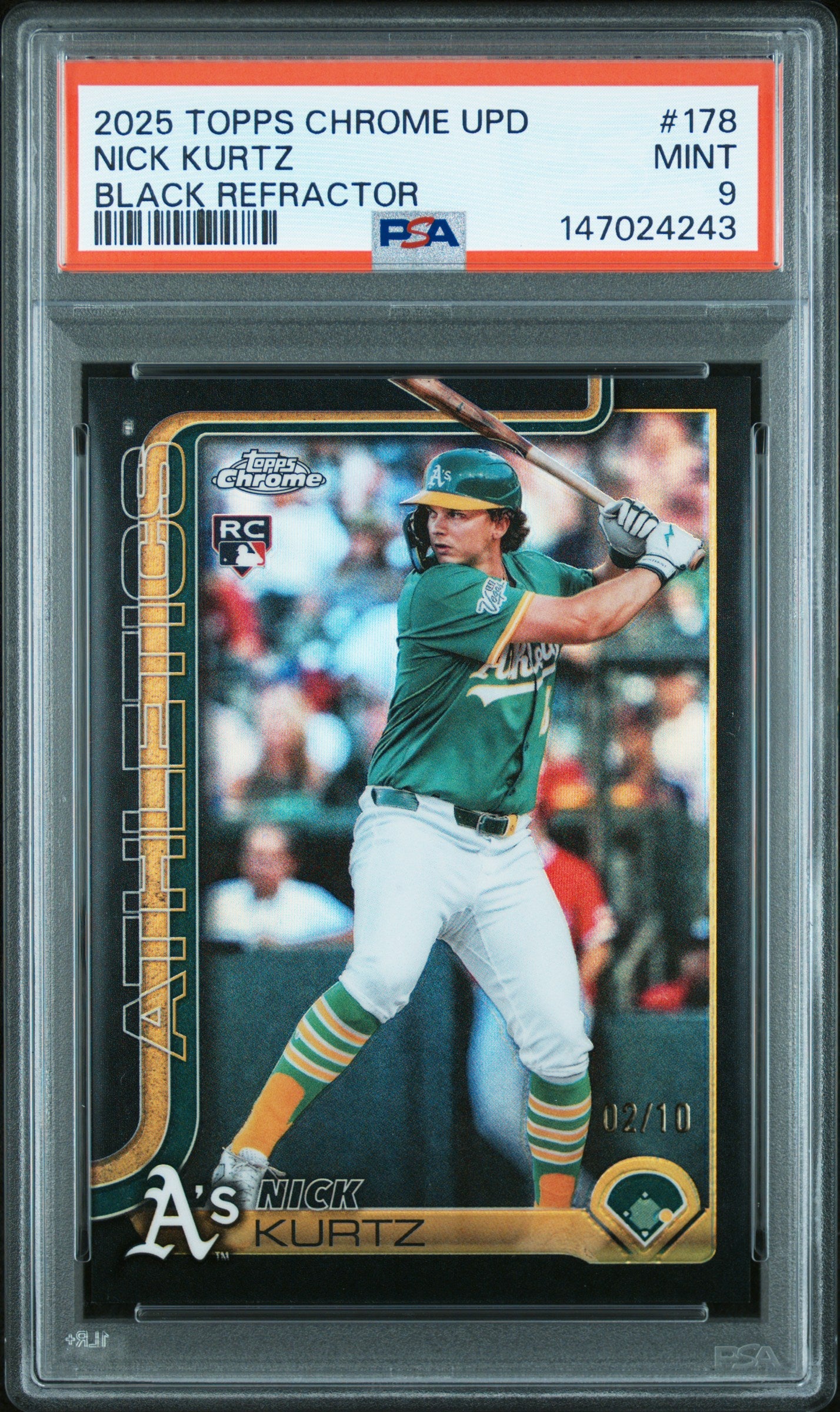 Nick Kurtz 2025 Topps Chrome Update #US178 Black Refractor #2/10 PSA 9 Mint