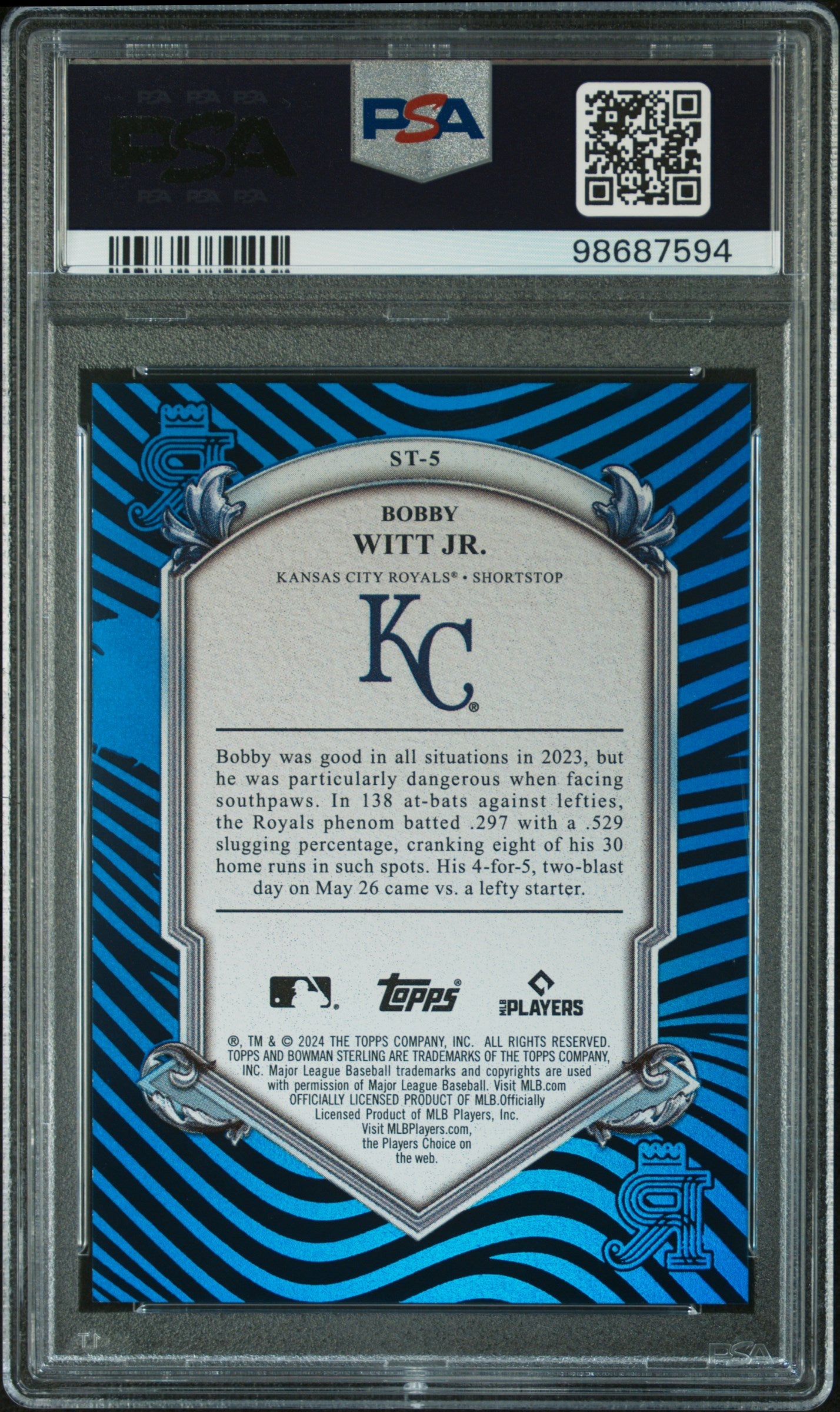 Bobby Witt Jr 2024 Bowman Sterling Tek Blue Refractor #6/25 PSA 10 Gem Mint