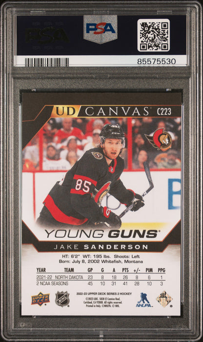 Jake Sanderson 2022 Upper Deck Canvas Black and White RC PSA 10 Gem Mint