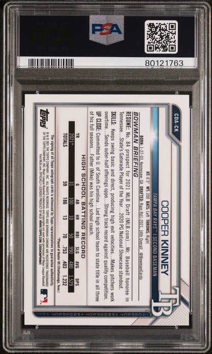Cooper Kinney 2021 Bowman Chrome Draft Orange Refractor Auto #1/25 PSA 9 Mint