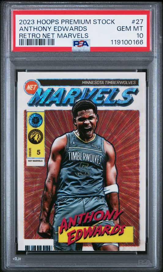 Anthony Edwards 2023 Hoops Premoium Stock Retro Net Marvels PSA 10 Gem Mint