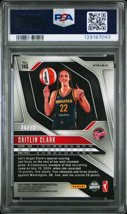 Caitlin Clark 2024 Panini Prizm WNBA Rookie #145 Pink Velocity #76/79 PSA 10 Gem Mint