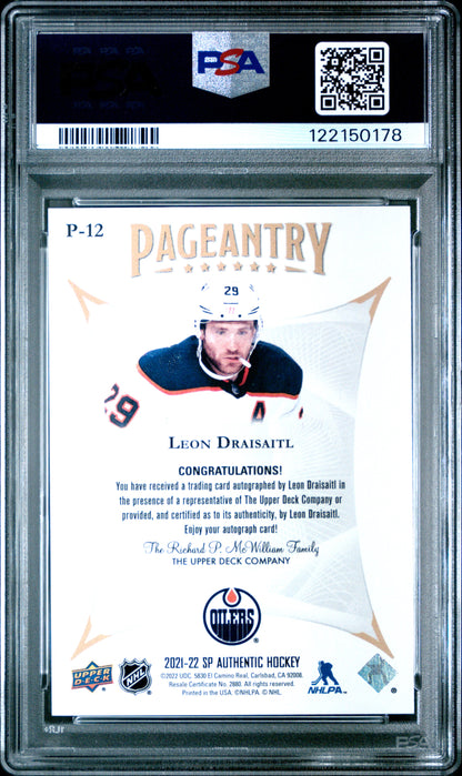 Leon Draisaitl 2021 Upper Deck SP Authentic Pageantry Auto PSA 10 Gem Mint