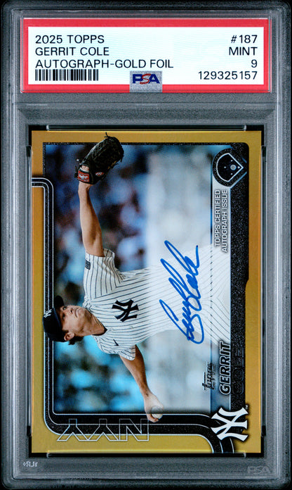 Gerrit Cole 2025 Topps Gold Foil Autograph #37/50 PSA 9 Mint