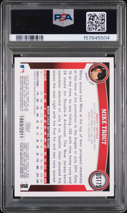 Mike Trout 2011 Topps Update #US175 Gold #1869/2011 PSA 9 Mint