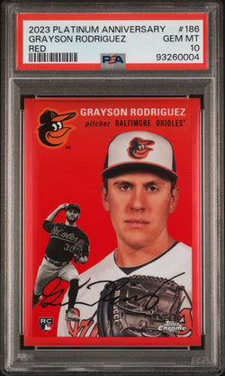 Grayson Rodriguez 2023 Topps Chrome Platinum Anniversary #186 Red Refractor #3/5 PSA 10 Gem Mint